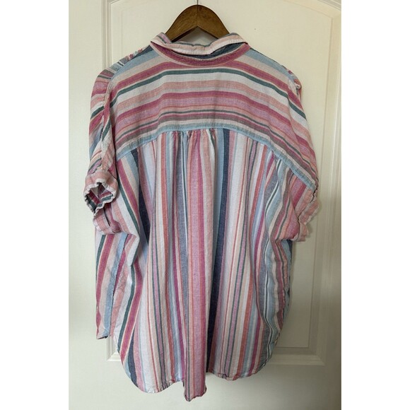 Time & Tru Womens Shirt XXL Linen Blend Button Front Pink Vertical Stripes 2XL - Picture 5 of 10